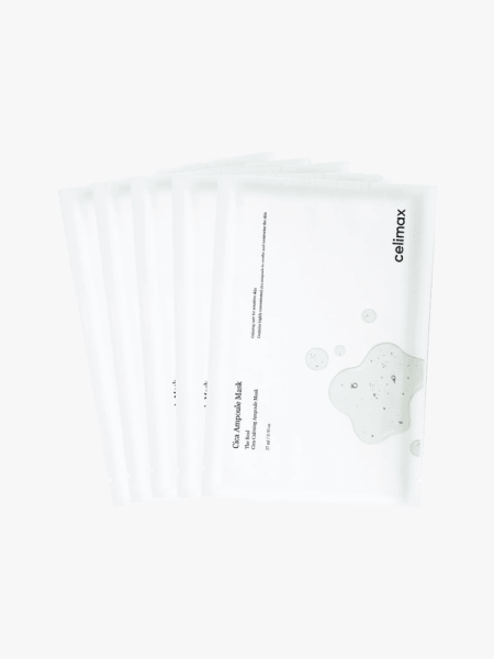 Celimax The Real Cica Calming Ampoule Mask in branded components on a light gray background